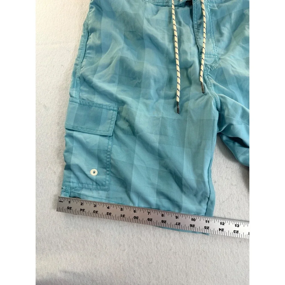 Tommy Bahama Mens Blue Tonal Checkered Cargo Swim Trunks Board Shorts Sz M